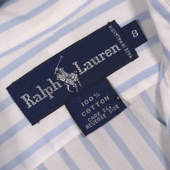 RALPH LAUREN Women's Striped Button Up Shirt Size 8 Cotton Blue White - Picture 4 of 9
